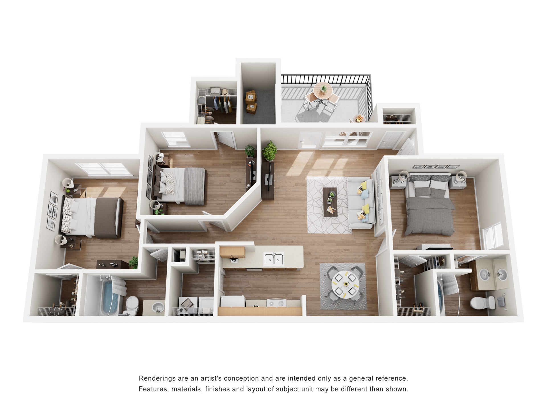 Floor plan for 3 beds, 2 baths, 1410 sqft